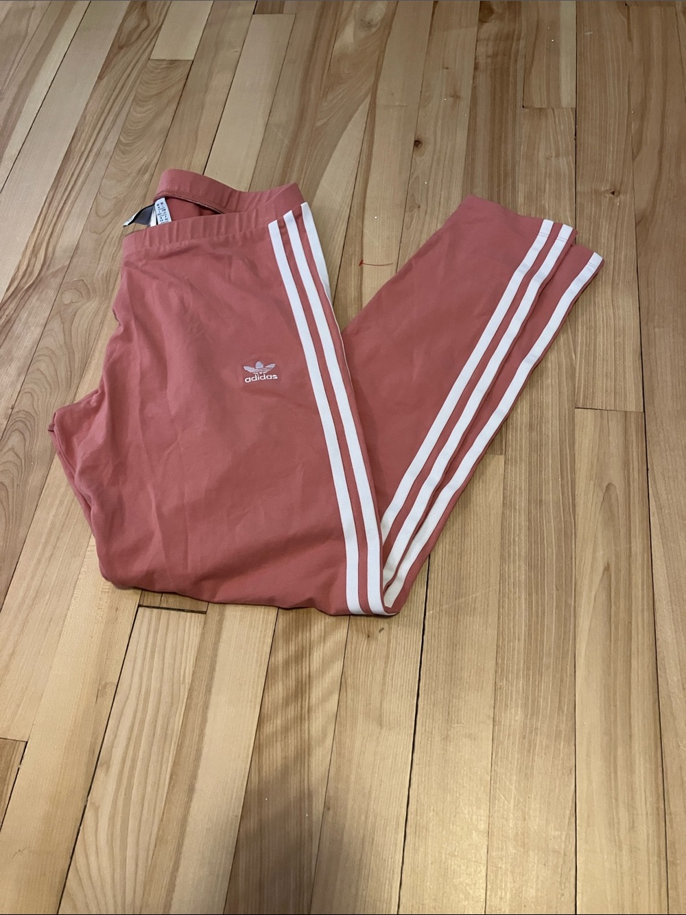 adidas Coral Pink Leggins with White Three-Stripes L